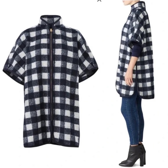 Draper James Navy Buffalo Check Cape - Picture 2 of 7